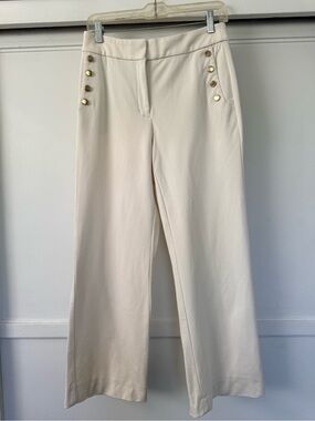 Express Cream Wide-Leg Sailor Pants with Gold Buttons